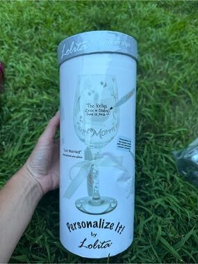 Lolita 'Personalize It' Just Married Wine Glass Set - White & Silver